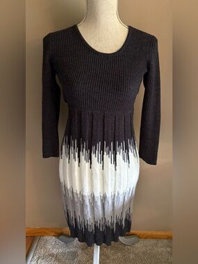 Studio One NY Black, White, Ombre Graphic Drip Print Midi Sweater Knit Dress S
